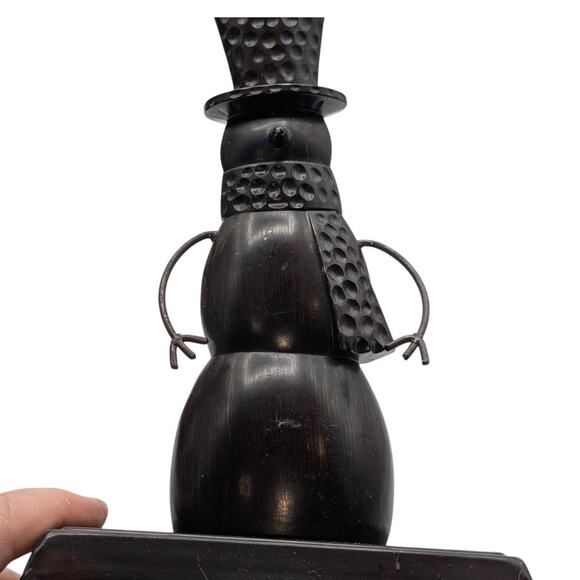 Christmas Stocking Hanger Bronze Heavy Metal Snowman - Picture 4 of 5